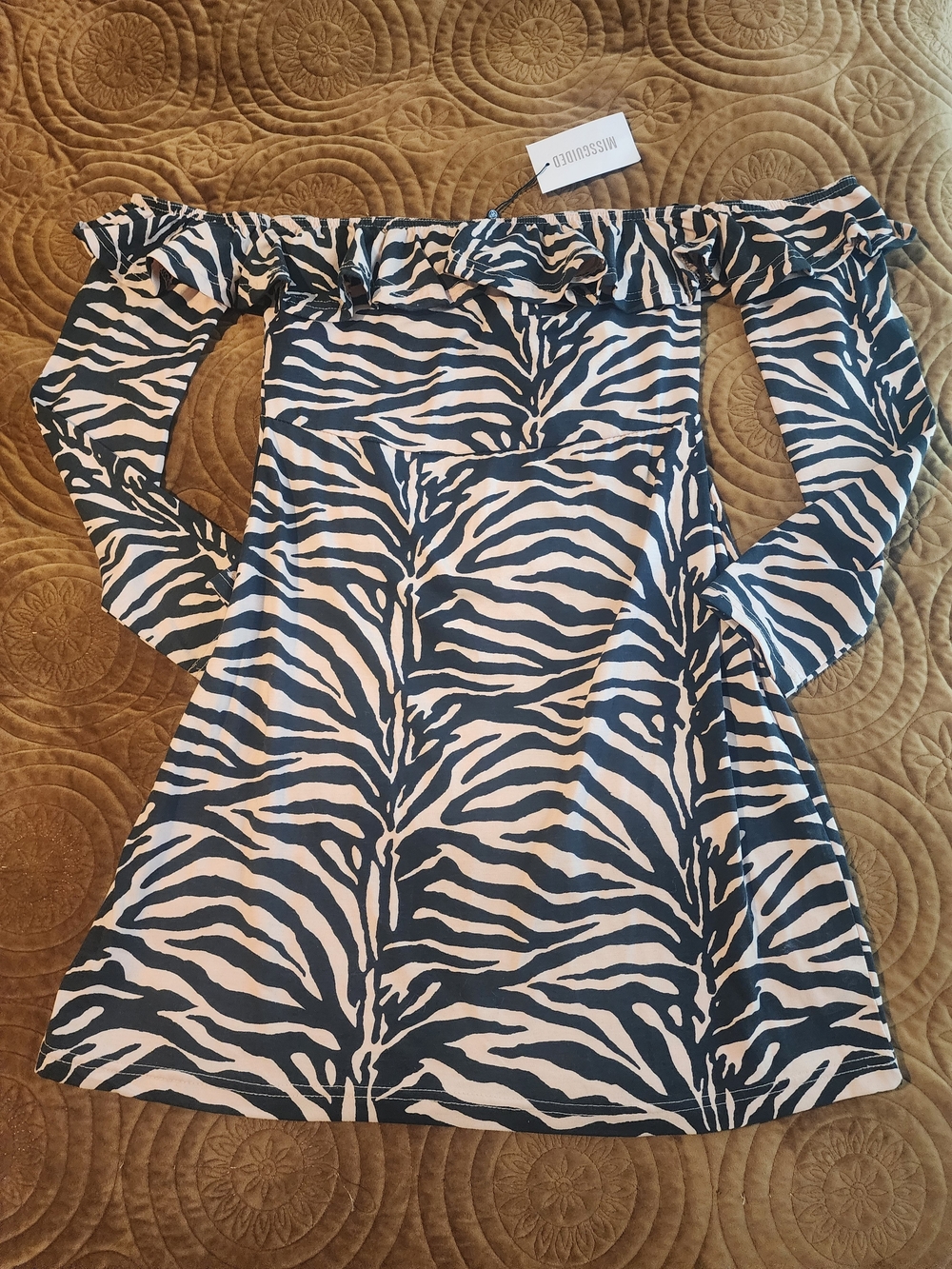 Missguided Bardot Off-Shoulder Zebra Print Dress